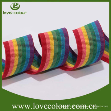 Fábrica de atacado personalizado poliéster arco-íris tecidos Elastic Ribbon